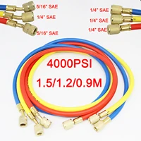 Juego de mangueras de carga de CA para refrigerante R410a, 3 colores, rosca SAE-5/16 de 1/4 "", presión de trabajo de 800-4000 PSI, compatible con R134a HVAC