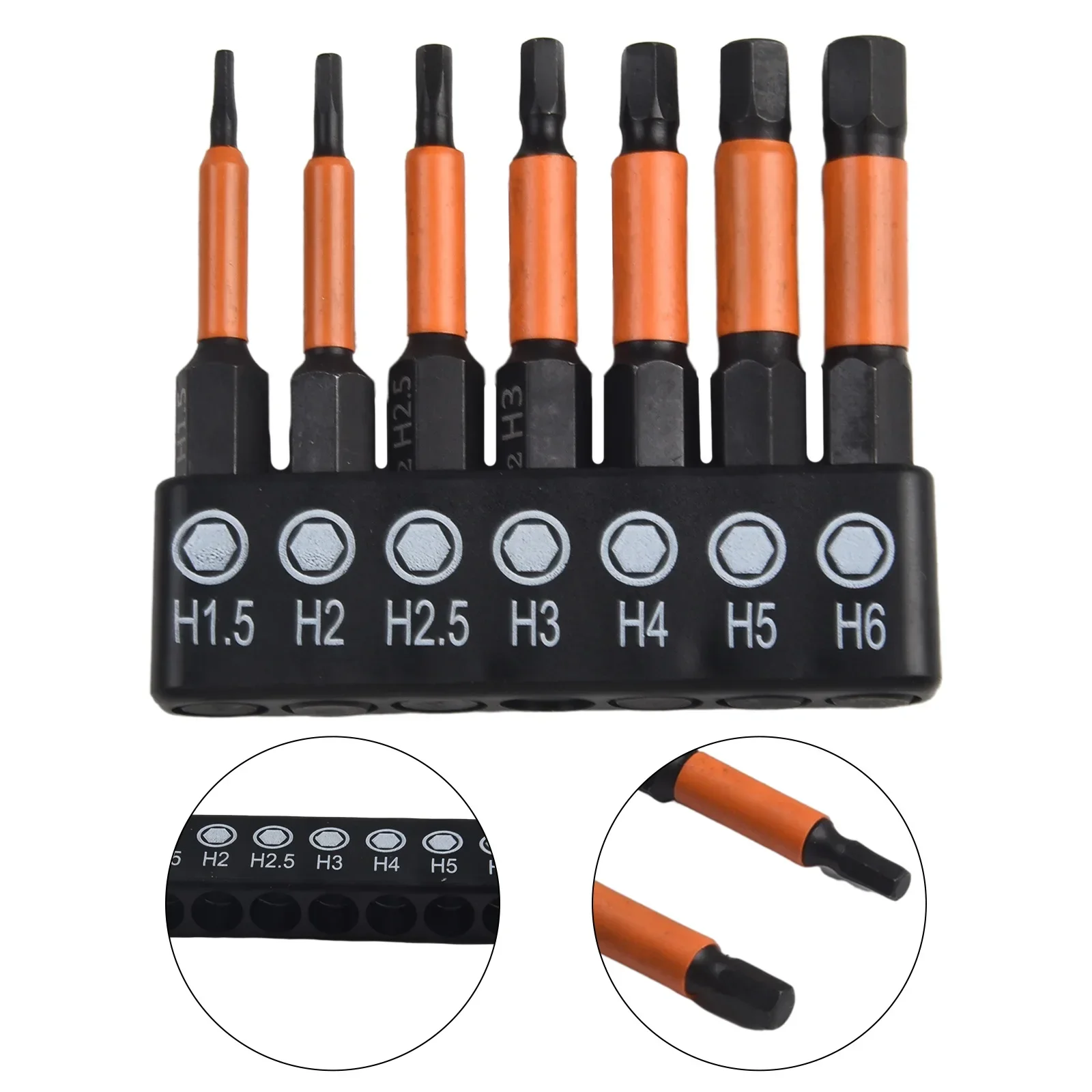 7pc 50mm Hex Screwdriver Bit Set Alloy Steel Magnetic Driver Screw 1/4\'\' Hex Shank Hex Head Wrench Drill Bit Repair Tool H1.5-H6