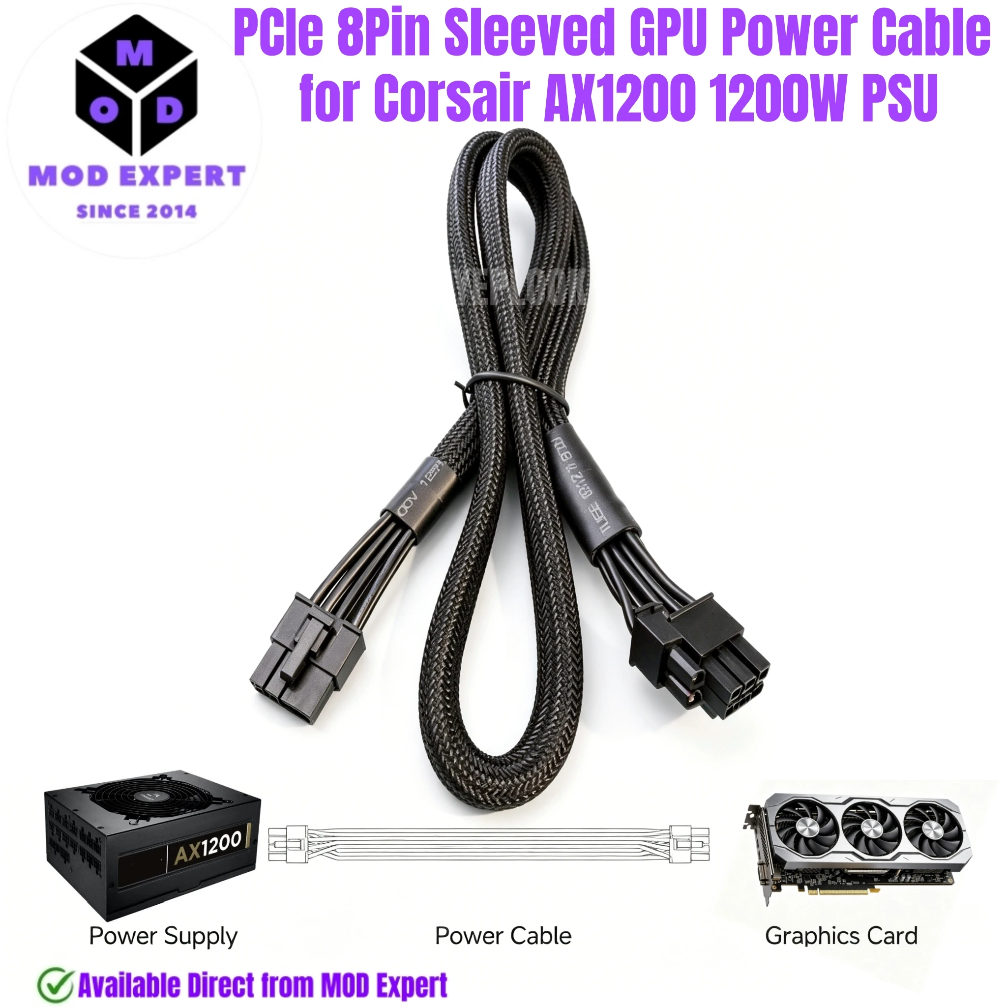 PCI-E 8Pin 6+2 GPU Power Cable for Corsair AX1200 Gold 1200W Modular Power, 18AWG Tinned Copper Wire, Sleeved Net, 60CM/23.9inch