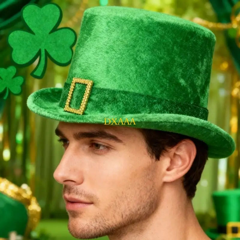 DXAA Cappello a cilindro verde Cosplay Cappello Homburg per uomo Donna Puntelli da indossare per le vacanze irlandesi