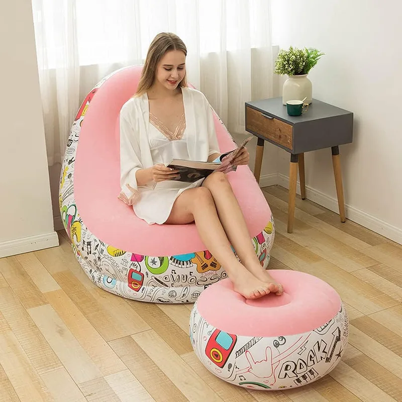

Inflatable Lazy Sofa With Pedal Thickened Flocking Sofa Recliner Gift Leisure Inflatable Sofa Pvc Flocked Couch Soft Comfortable