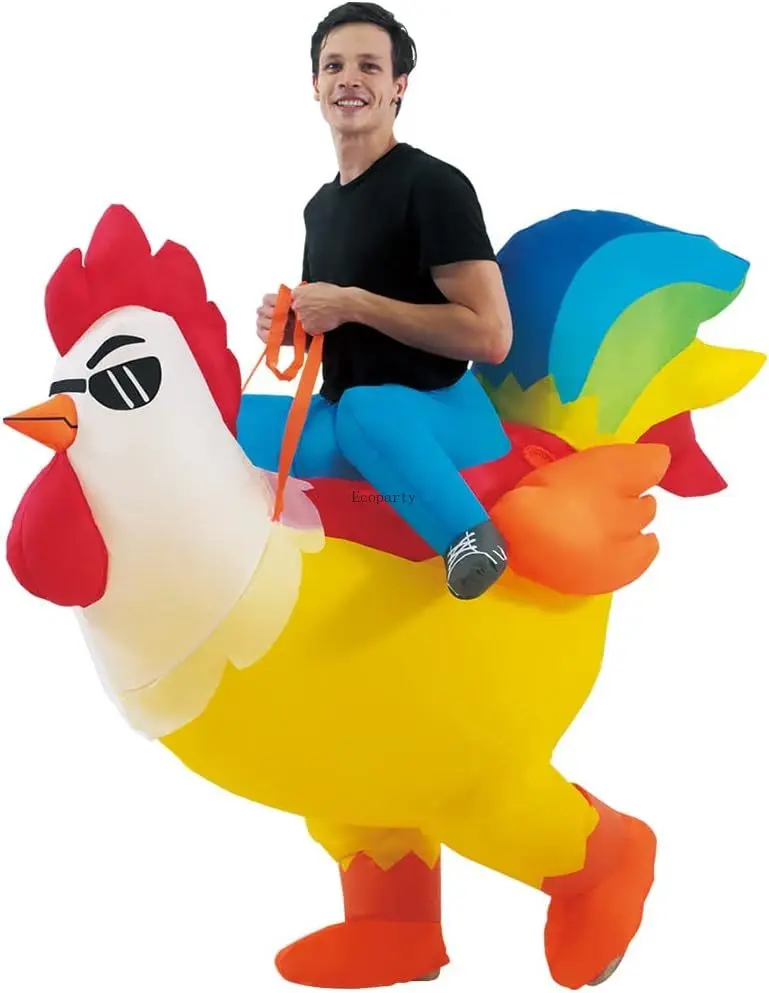 

Inflatable Adult Halloween Costumes Blow up Chicken Ride on Rooster Costume for Halloween Funny Riding Costume Men Cosplay Party