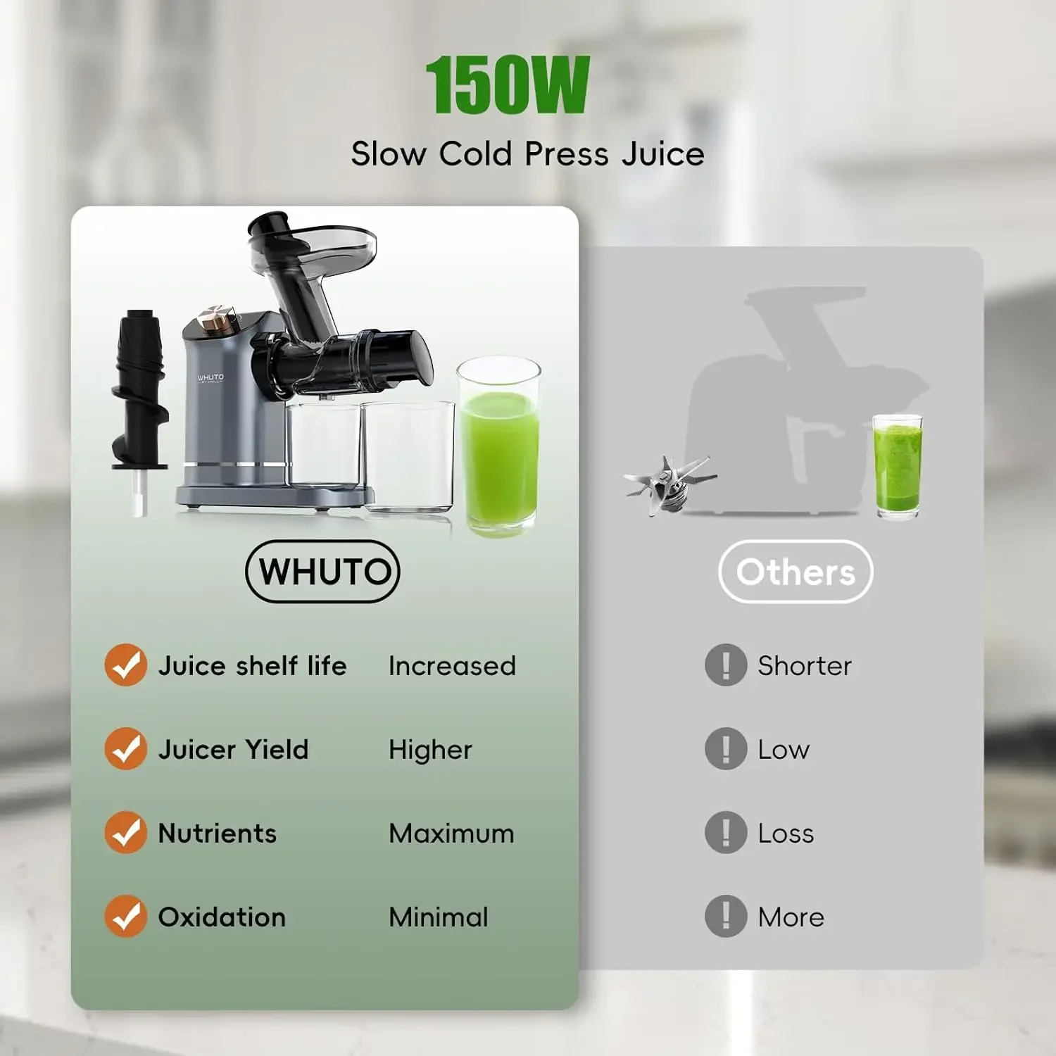 High Juice Yield Cold Press Juicer Machines, Electric Juicer Maker For Vegetable & Fruit, Reverse Function & Quiet Motor, Easy C