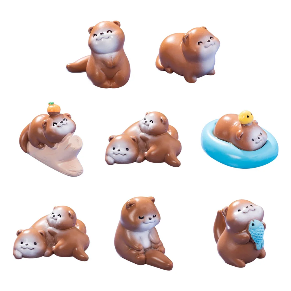 8pcs Landscaping Otters Decors Miniature Resin Animals Compact Size Desk Bookshelf Garden naments Cute Figurines Elegant