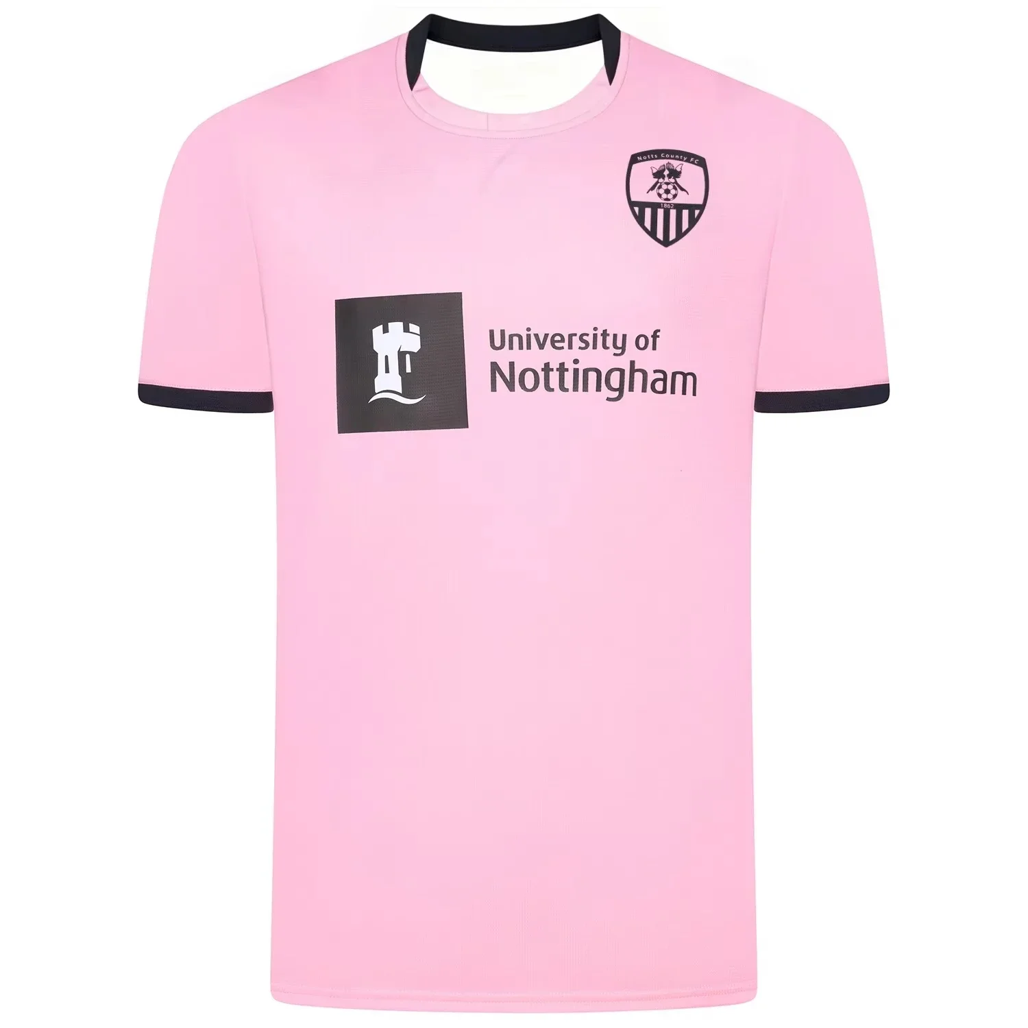 Notts County 2026 2027 Away Soccer Jersey Men Pink Black Trim Short Sleeve Quick Dry Breathable Fan Football Shirt Uniform