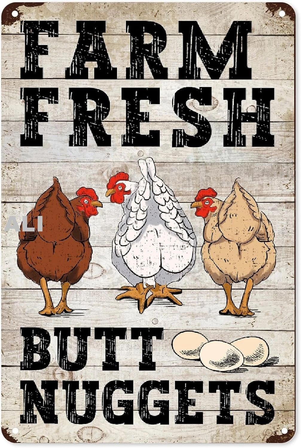 Chicken Farm Metal Decor - Chicken Coop Sign - Farm Fresh Butt Nuggets Eggs Vintage Poster - Butt Hut Chicken Wall Art Plaq sign
