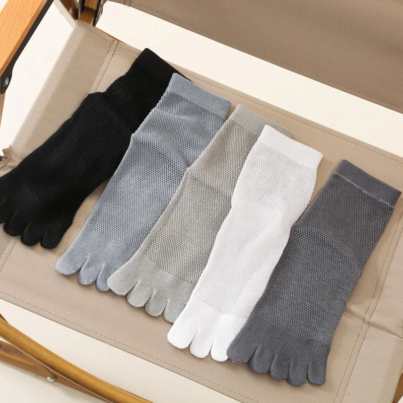 5 Pairs Thin Cotton Five Finger Socks Men Harajuku Solid Transparent Anti-Bacterial,Breathable Short Socks with Toes Male Sokken