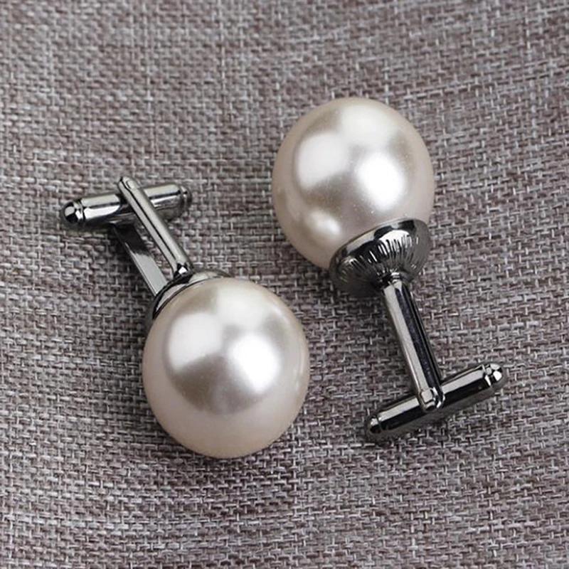 Beads Cufflinks For Men Round White Imitation Pearl Cuff Link Women Suit Concise Business Cufflink Wedding Party Cuflink Gift