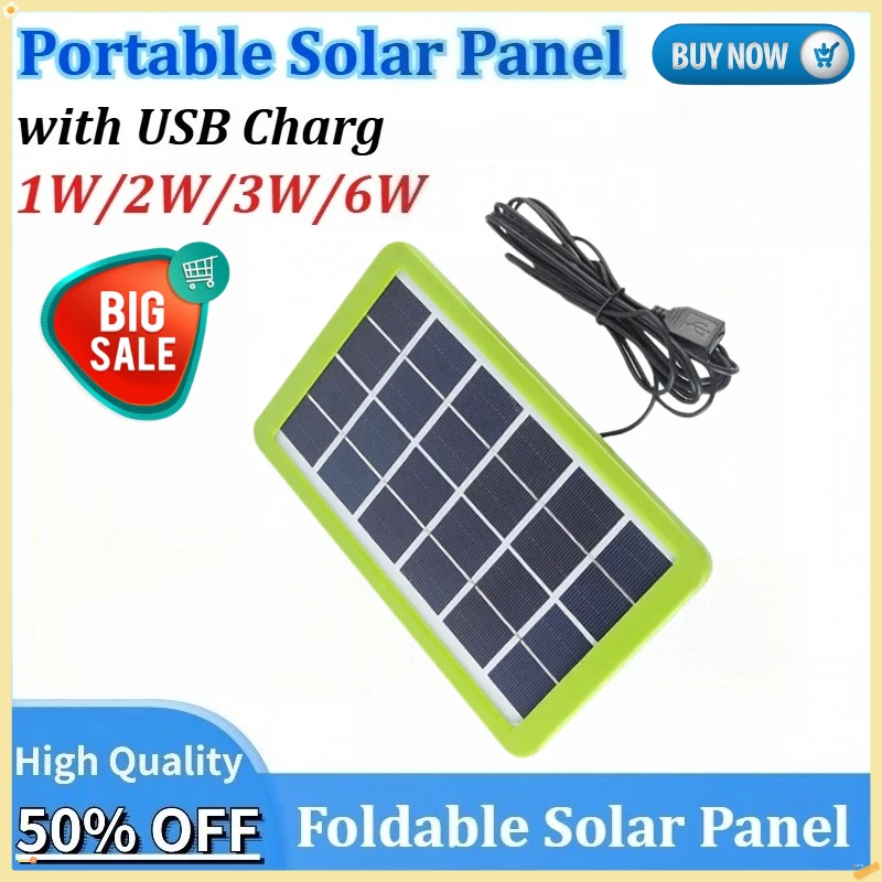

1/2/3/6W Portable Solar Panel with USB Charge Power Supply Bank 6V Solar for Phone Charging Outdoor Hiking Camping Home Mobile