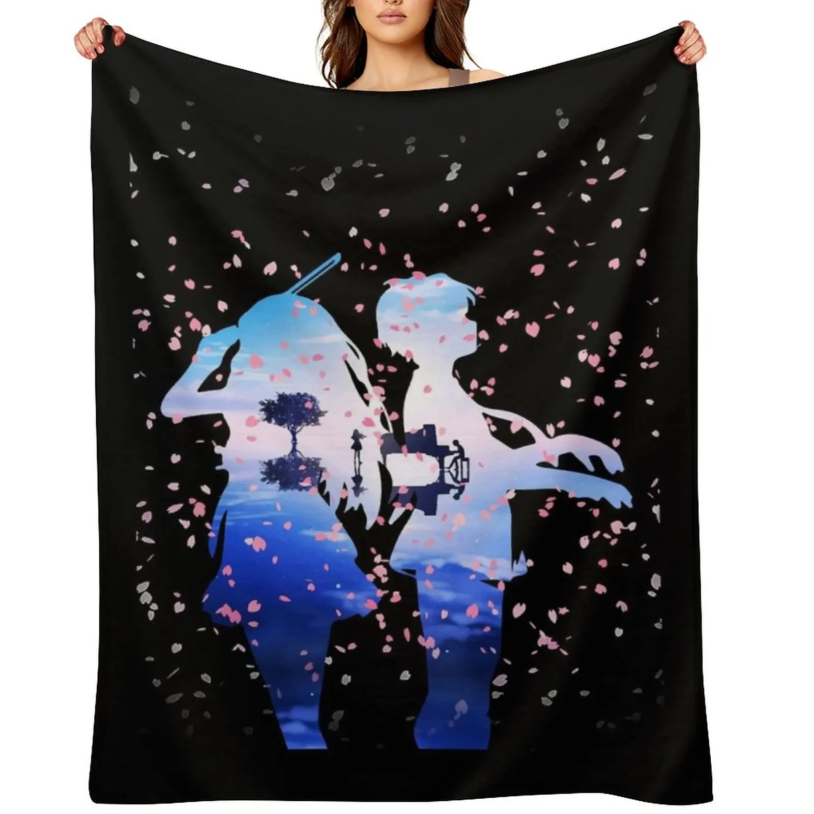 

Your Lie in April Shigatsu wa Kimi no Uso Kaori & Kousei Anime Cherry Blossoms Throw Blanket Picnic Kid'S Thermal Blankets