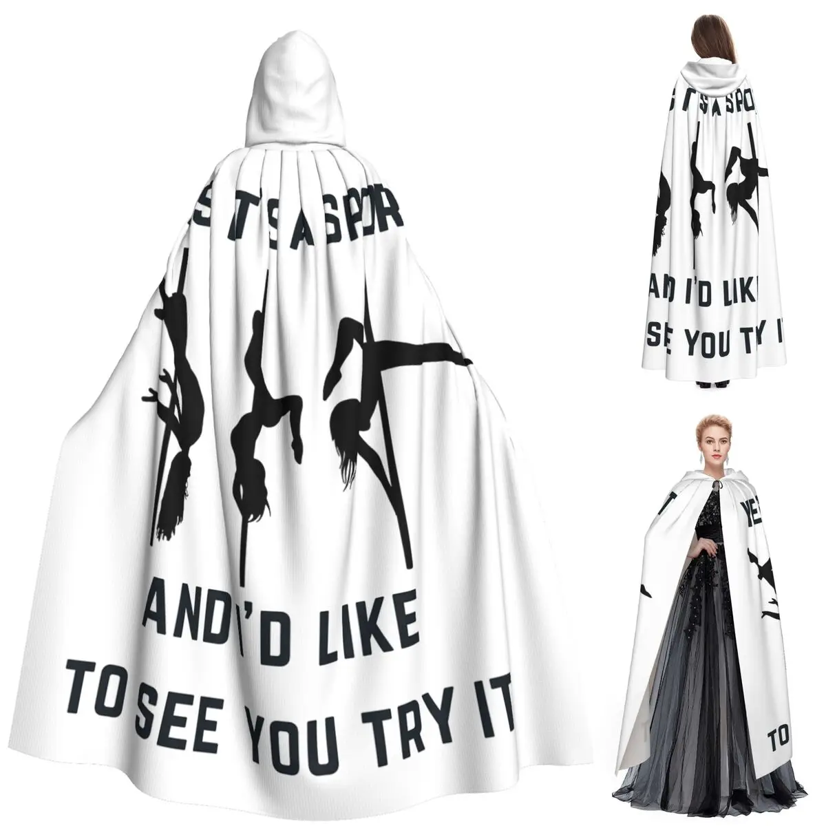

Yes, It's A Sport - Pole Dance Design Long Hooded Cloak Witch Medieval Costume Cosplay Cape HalloweenVampire Adult Unisex