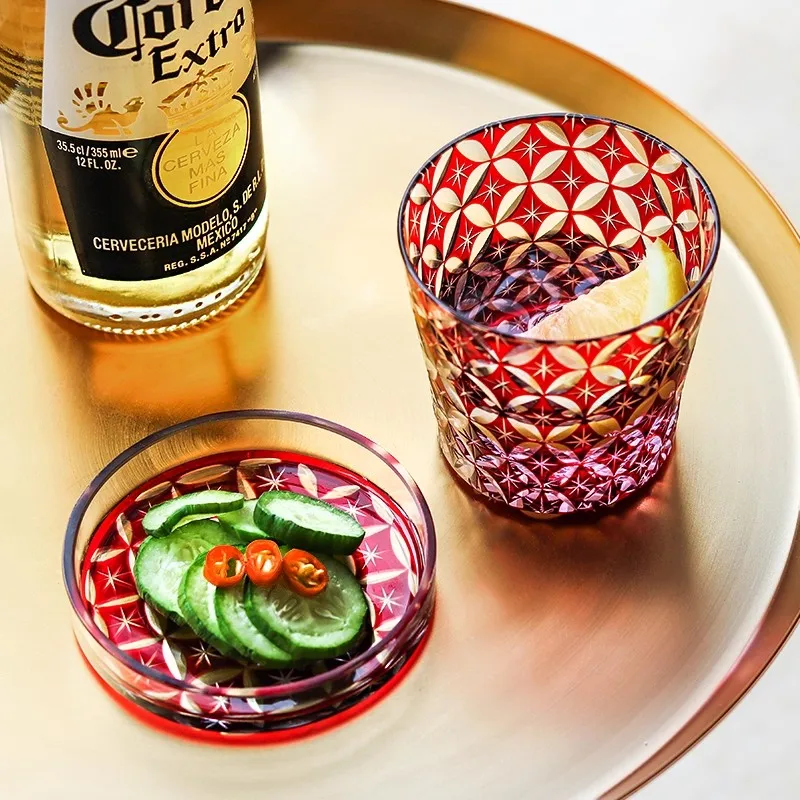 

Верхний набор стеклянных крышек для виски, ручная резка, семь сокровищ, дизайн Edo Kiriko Sake, чашка с крышкой, бокалы для водки, ликера, вина, Прямая доставка