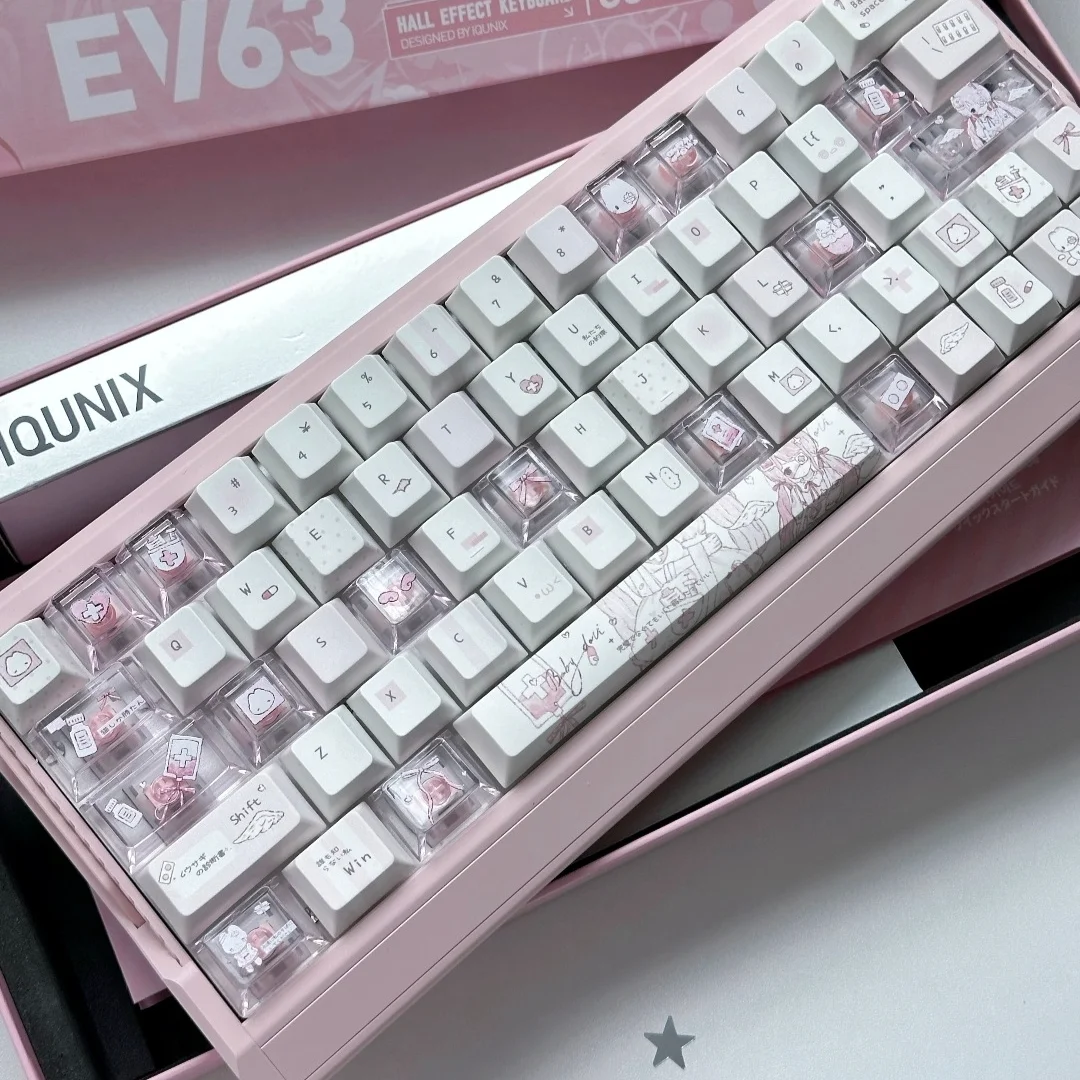 Girlish Heart Pink Keycaps Set PBT Sublimation Cherry Profile Keycaps Custom Keyboard Caps for Mechanical Keyboard Accessories