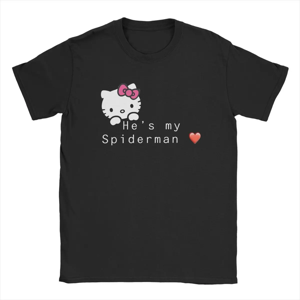 Hello Kitty He's My Spiderman for Men Women T Shirt Funny Tee Shirt Short Sleeve O Neck T-Shirt Cotton Summer Clothing