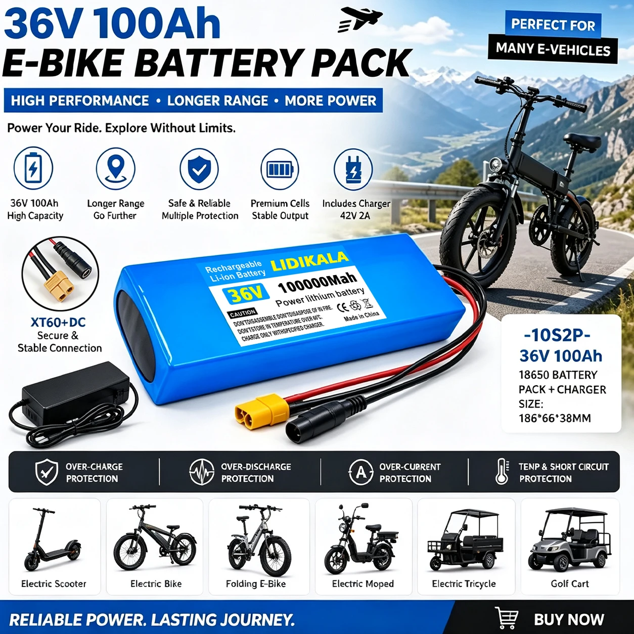 36V 10S2P 100000mAh Lithium-Ionen-Akku für Elektroroller, 1000W E-Scooter-Akku, 42V maximale Ladespannung