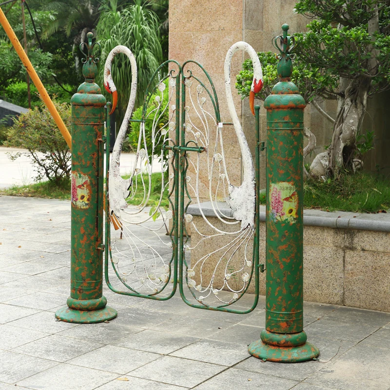 Outside the single retro old courtyard arch villa swan garden door outdoor plant climbing decorative flower stand