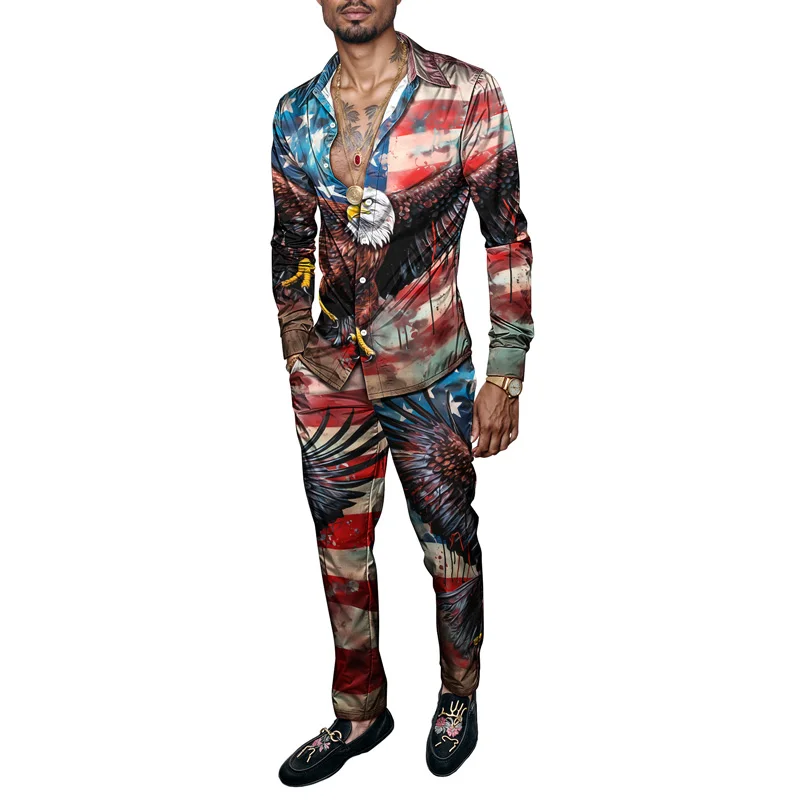 

Новинка 2023 года, весенне-летний мужской комплект рубашек с брендовым принтом, модный простой комплект из 2 предметов для мужчин, роскошный легкий комплект с длинными рукавами