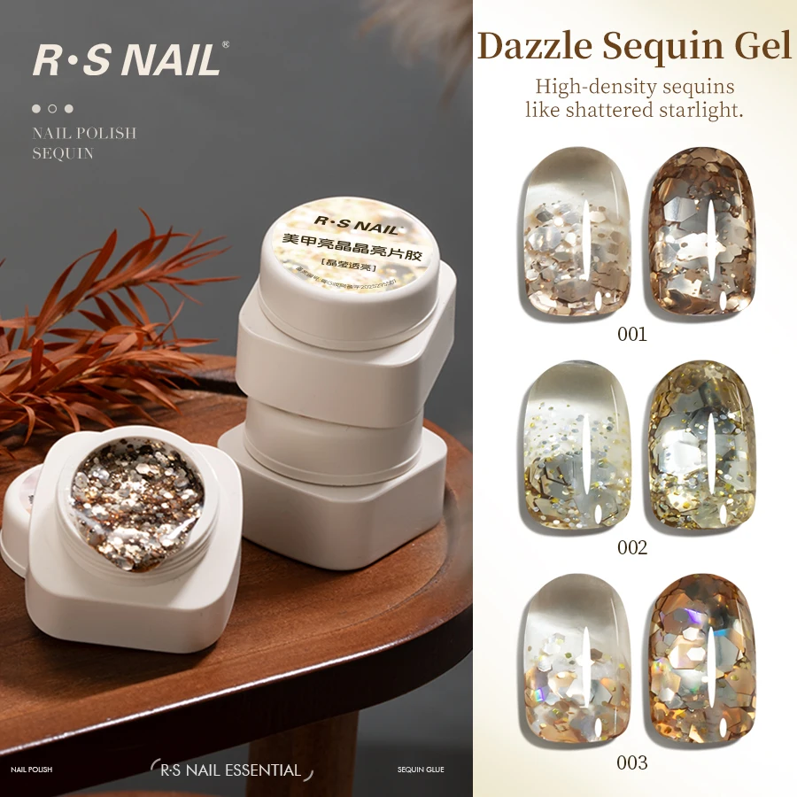 RSNAIL 5g Golden Sequins Glitter Nail Gel Polish Sparkling Semi-Permanent UV Soak off Nail Art Varnish for Nail Salon Supplies