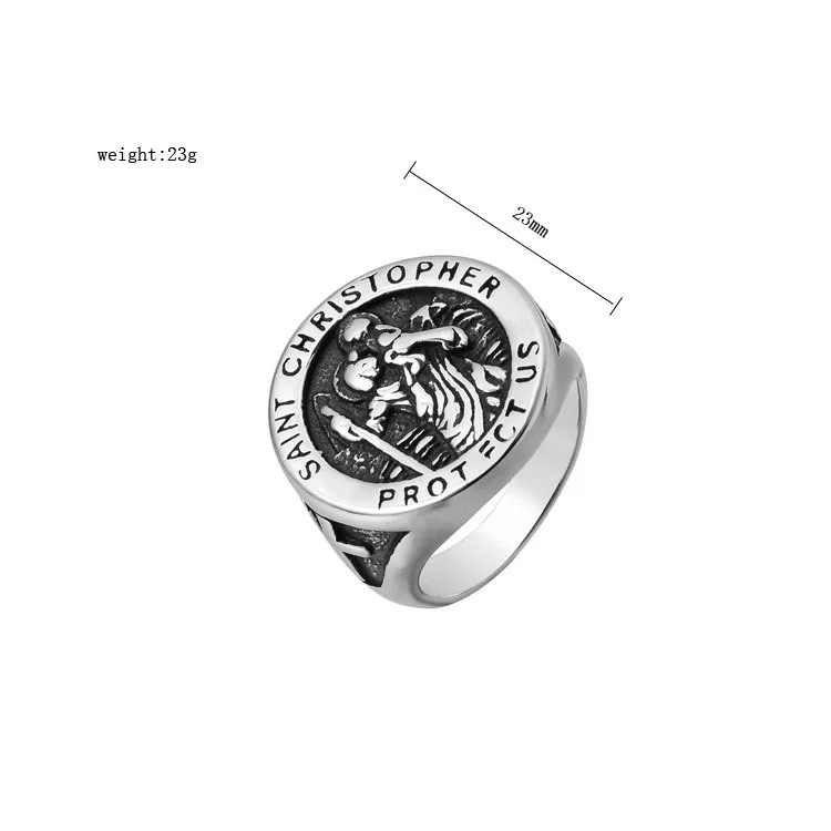 Punk Rock Titanium Steel SAINT CHRISTOPHER Protect US Round Finger Rings for Men Jewelry Size 7-13