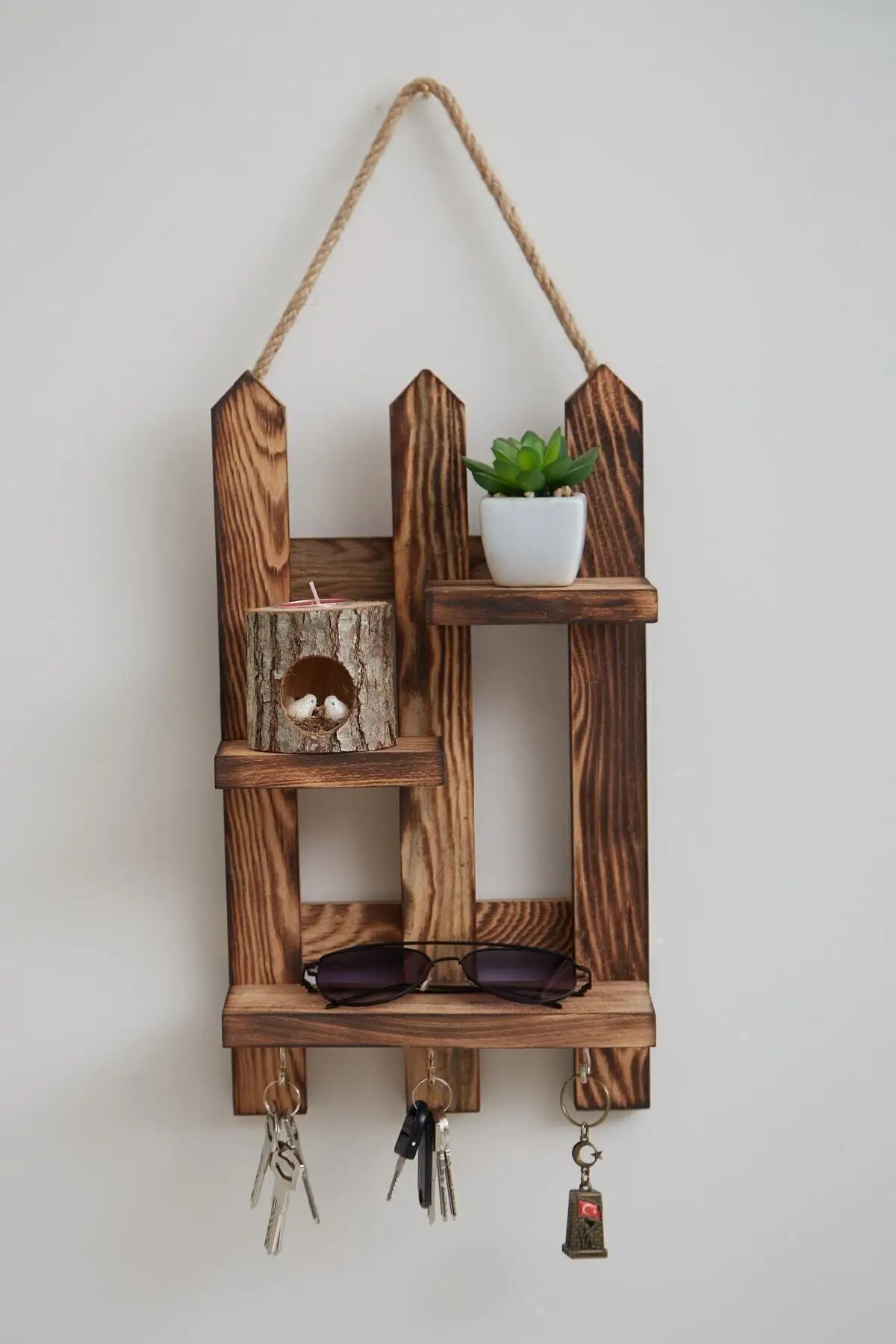 Decorative Rope Wooden Keychain Shelf Practical