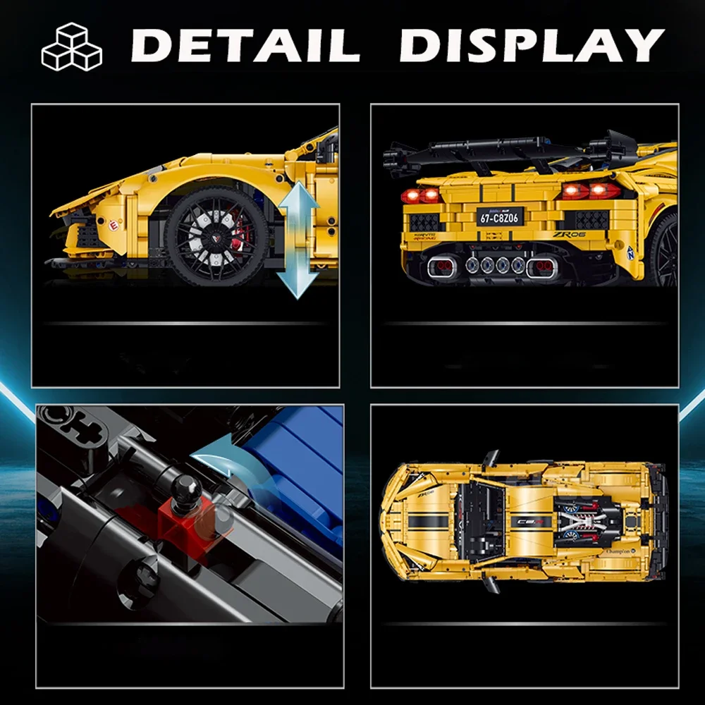 1:8 Skala Model Samochodu Sportowego KERVTTE C8 Z06 Klocki konstrukcyjne Prędkość Klocki techniczne RC Samochód Dekoracja biurka Zabawka dla dzieci Na prezent