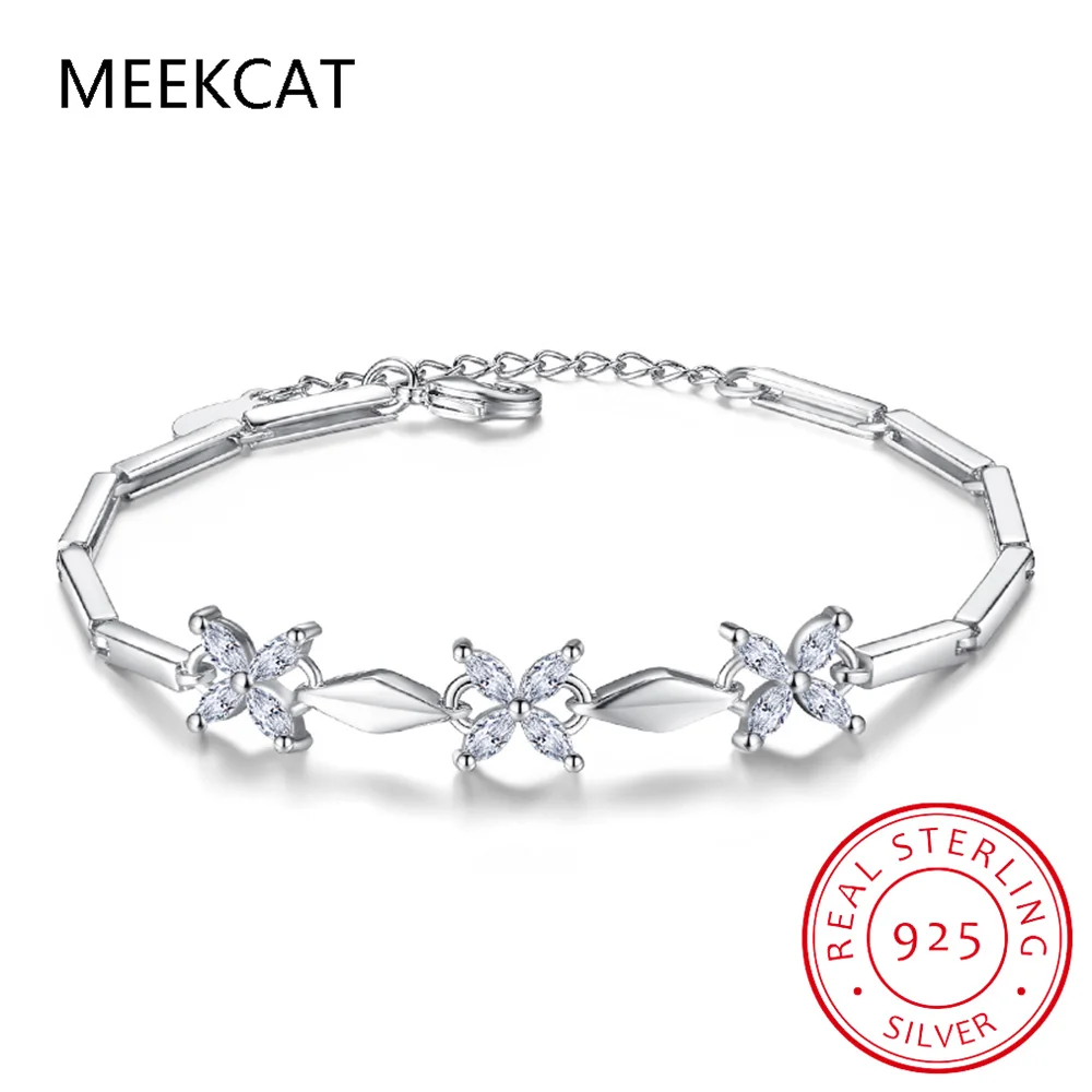 Luckly Four-leaf Clover Moissanite Diamond Bracelets for Women 100% Silver 925 Fine Jewelry Engagement Party Valentine Day Gifts