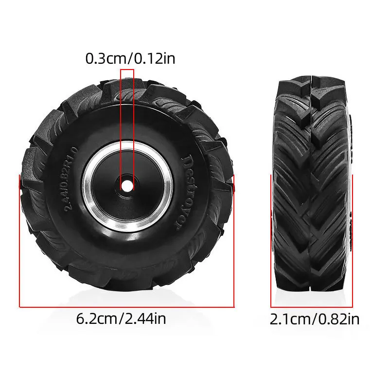 1.0 Inch Tires and Wheels Set for TRX4M SCX24 FMS FCX24 1/18 RC Crawler, 4pcs Pre-assembled Rubber Tires with Plastic Rims, Read