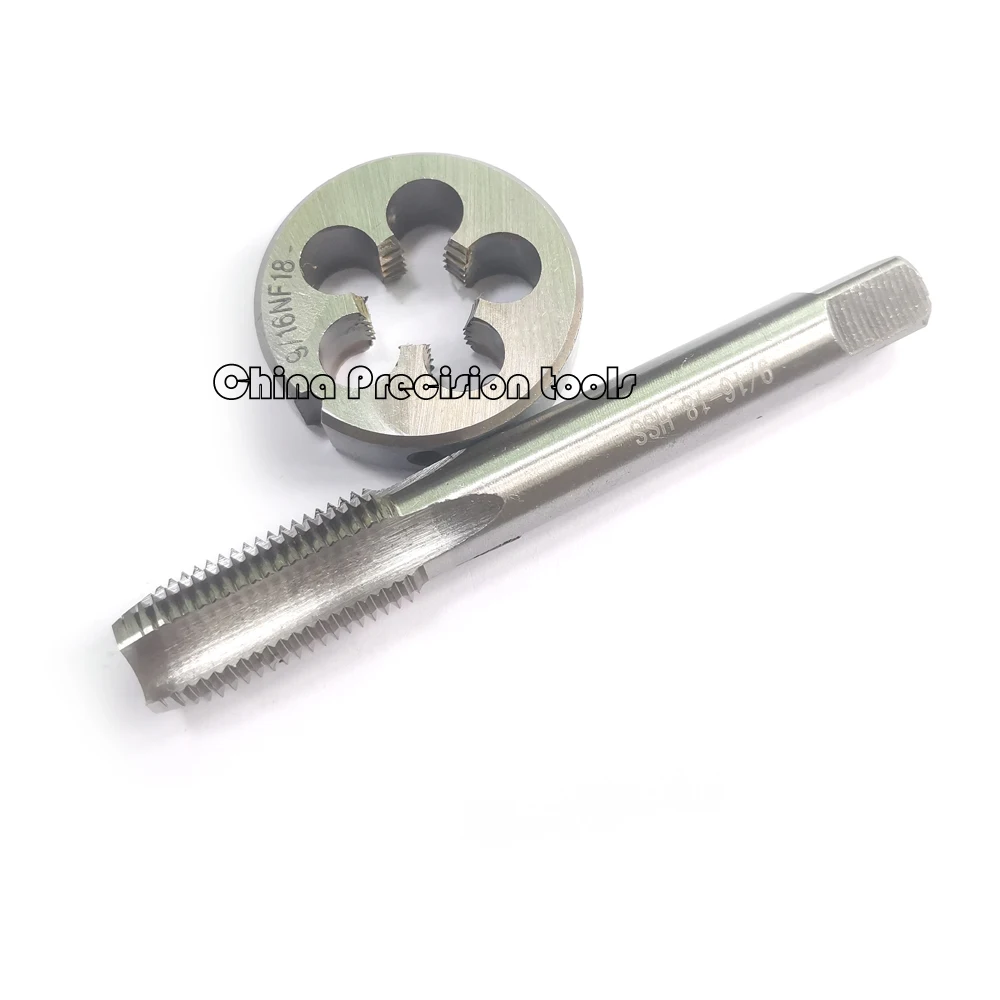 2pcs HSS Unified screw thread plug tap and die set Fine Round dies taps UN UNC UNF 9/16 5/8 11/16 Machine tap pitch 12 14 16 28