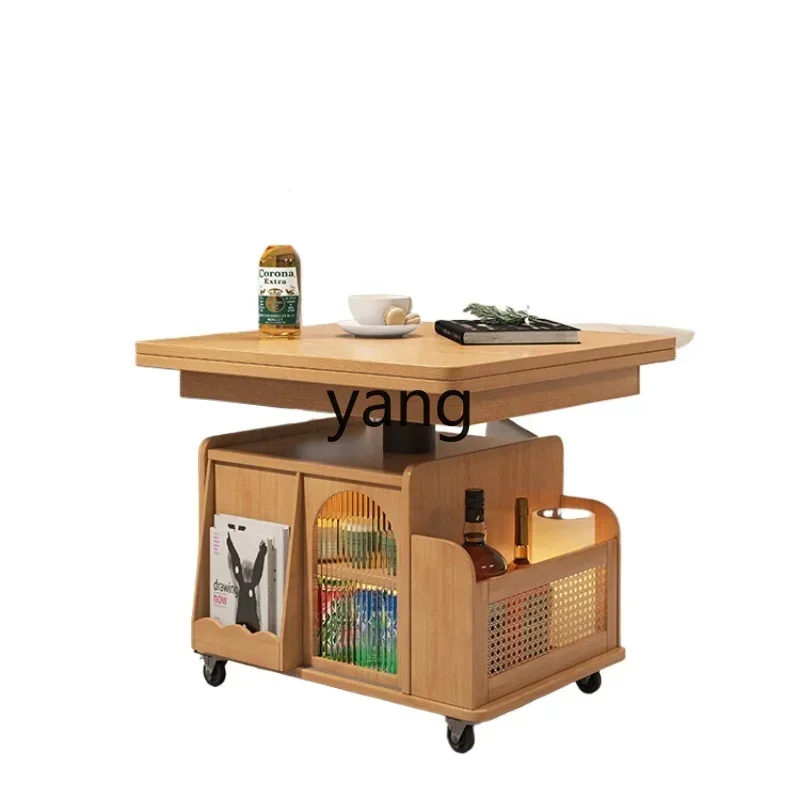 Lmm solid wood folding lifting coffee table dining table dual-purpose multi-functional movable tea table