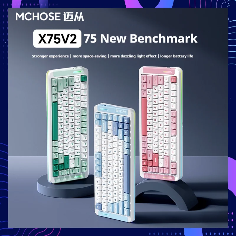 

MCHOSE X75V2 Wireless Mechanical Keyboard 3-Mode Bluetooth/2.4G 8000mAh Hot-Swappable RGB Panoramic Light Ergonomic Design