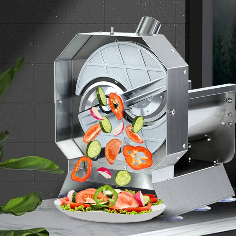 Multi-Function Fruit and Vegetable Slicer Stainless Steel Commercial Vegetable Cutter Electric Sausage, Garlic, and Potato Slice