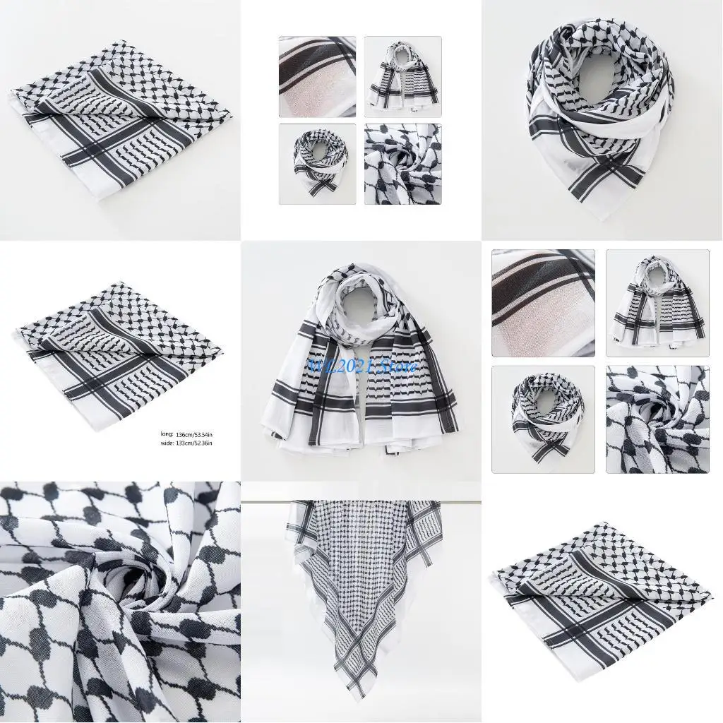 

G5GC Ethnic Arab Shemagh Traditional Scarf Arabian Prayer Scarf Desert Shawl Headwrap