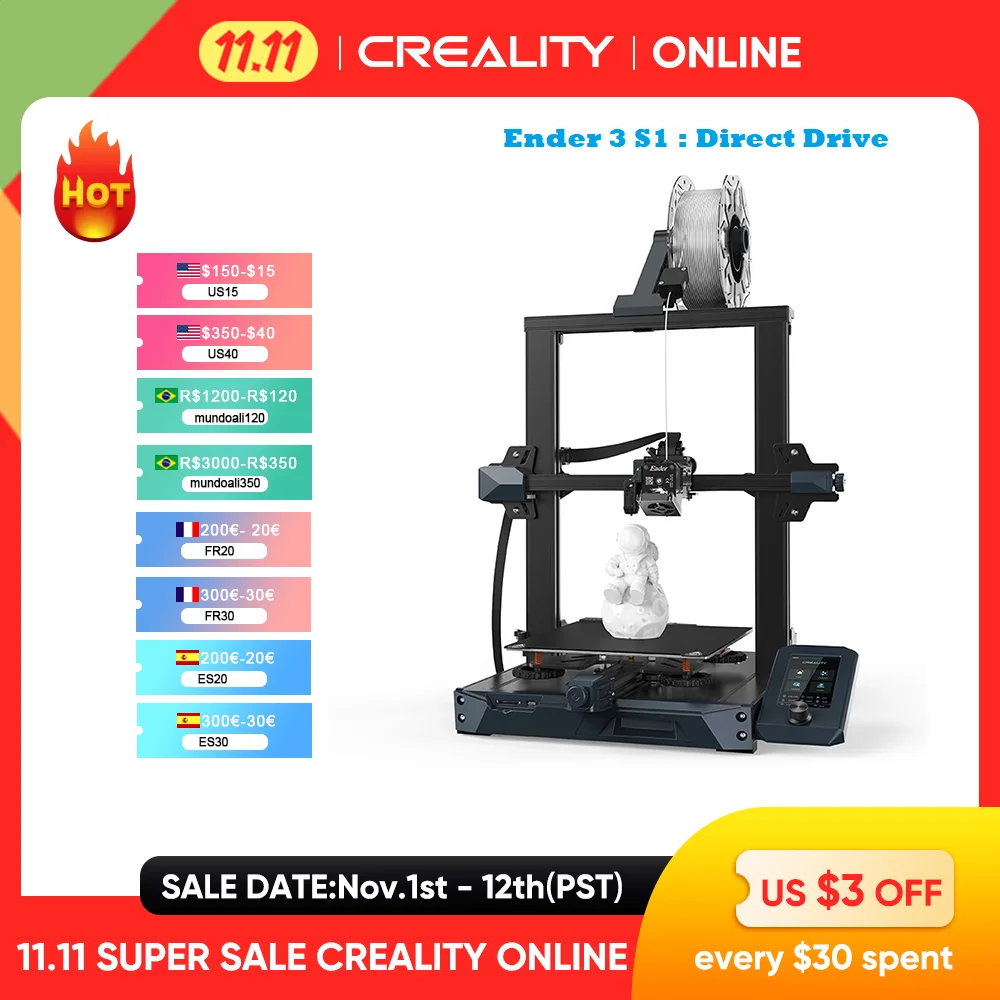 Top Ender-3 S1 3D Printer Direct Dual-Gear Extruder Dual Z-Axis 32Bit Silent High-Precision CR Touch Auto Bed Leveling