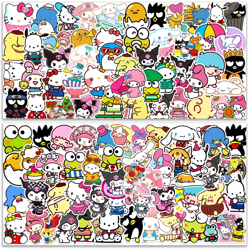 

10/30/50/100pcs Mix Sanrio Cartoon Stickers Anime Cute Hello Kitty My Melody Kuromi Graffiti Decal Toy DIY Notebook Laptop Phone