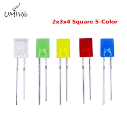 100PCS/lot 2x3x4 Square 5-Color Short-LEG Light-Emitting Diode LED In-Line Lamp Beads