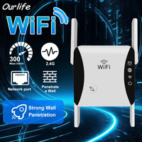 Ourlife 300Mbps Wireless WiFi Repeater 2.4Ghz Repeater Network Expander Range Wireless 4 Status Light WiFi Repeater for PC
