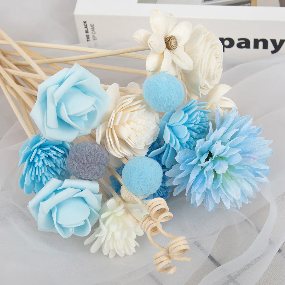 Nuevos 20 piezas palitos de ratán de flores de la serie azul, fragancias sin fuego, difusor de caña, adornos Diy, decoración del hogar