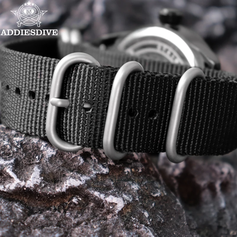 

ADDIESDIVE MY-JD1508 Business Quartz Watch Nylon Strap Black Hardlex Dial Window Men's Watches 50M Waterproof Relogios Masculino