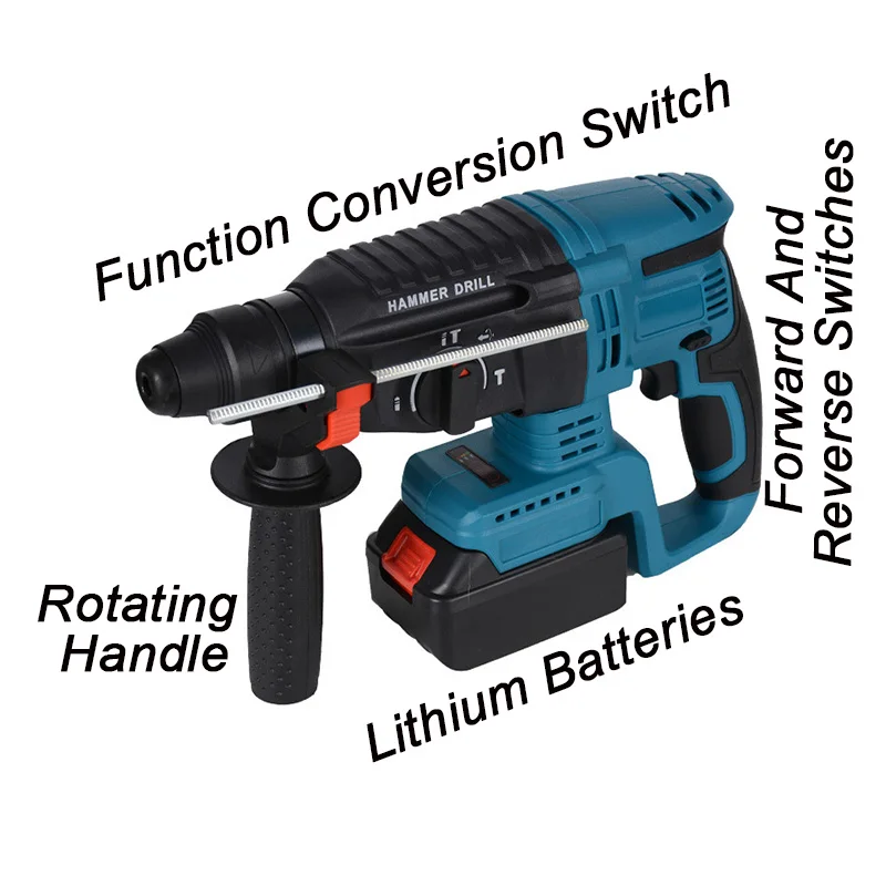 26MM Brushless Electric Hammer Drill Multifunctional Rotary Cordless Rechargeable Power Tools For  21V Battery Plug Type: EU/US