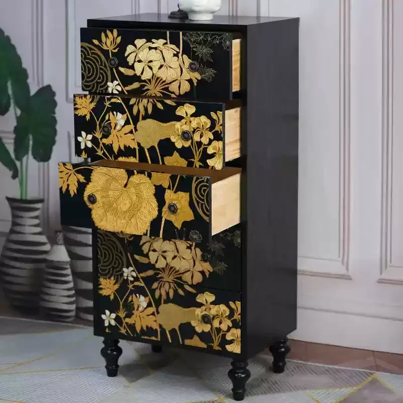 

French medieval chest of drawers solid wood bedside storage chest living room storage
