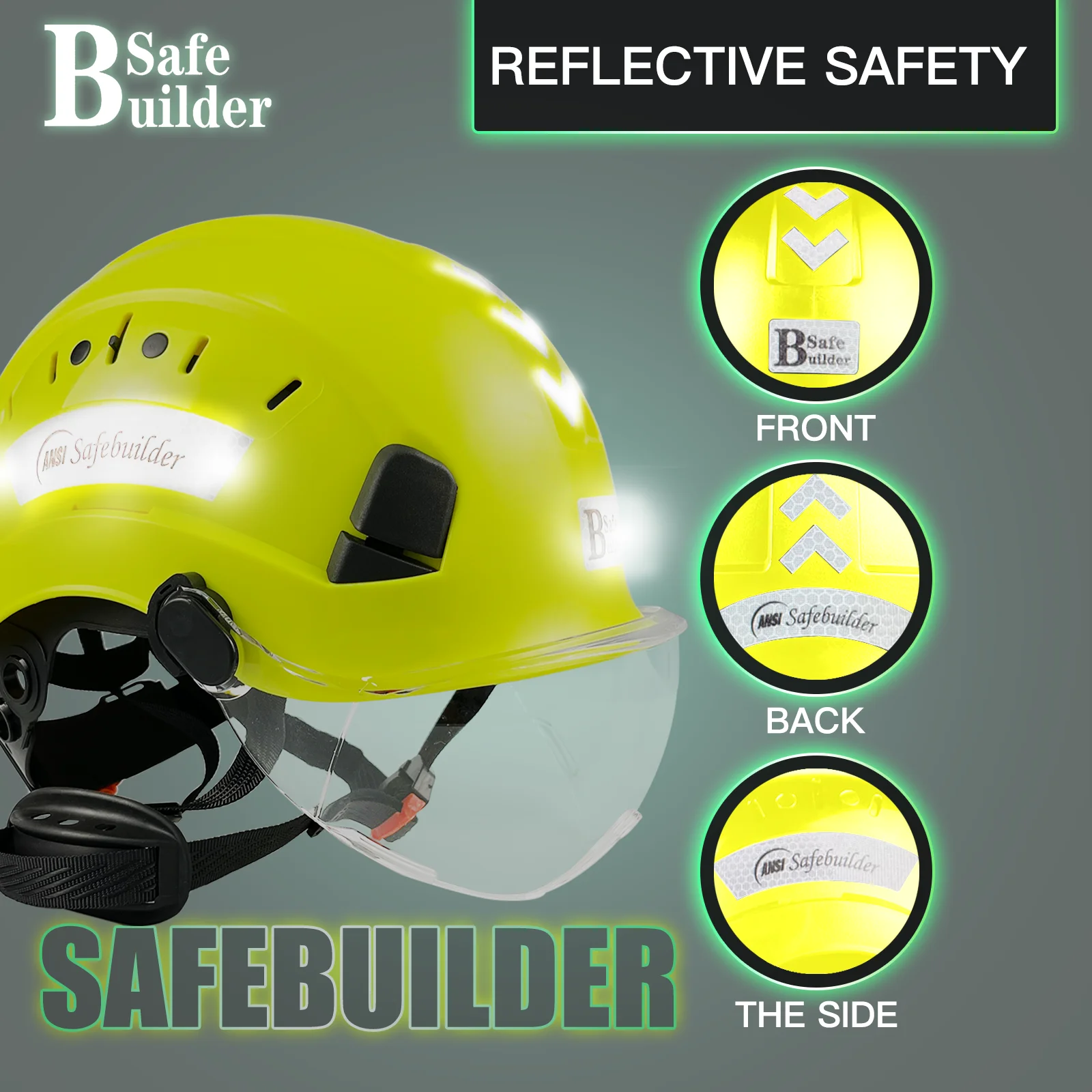 CE Construction Safety Helmet with Goggles Visor, High Quality ABS Hard Hat, Light ANSI Industrial Work Head Protection Rescue