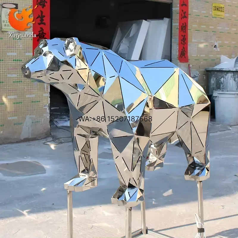 Wmwmnu for Stainless Steel Polished Geometric Bear Sculpture Outdoor Commercial Plaza Modern Art Installation Large Floor