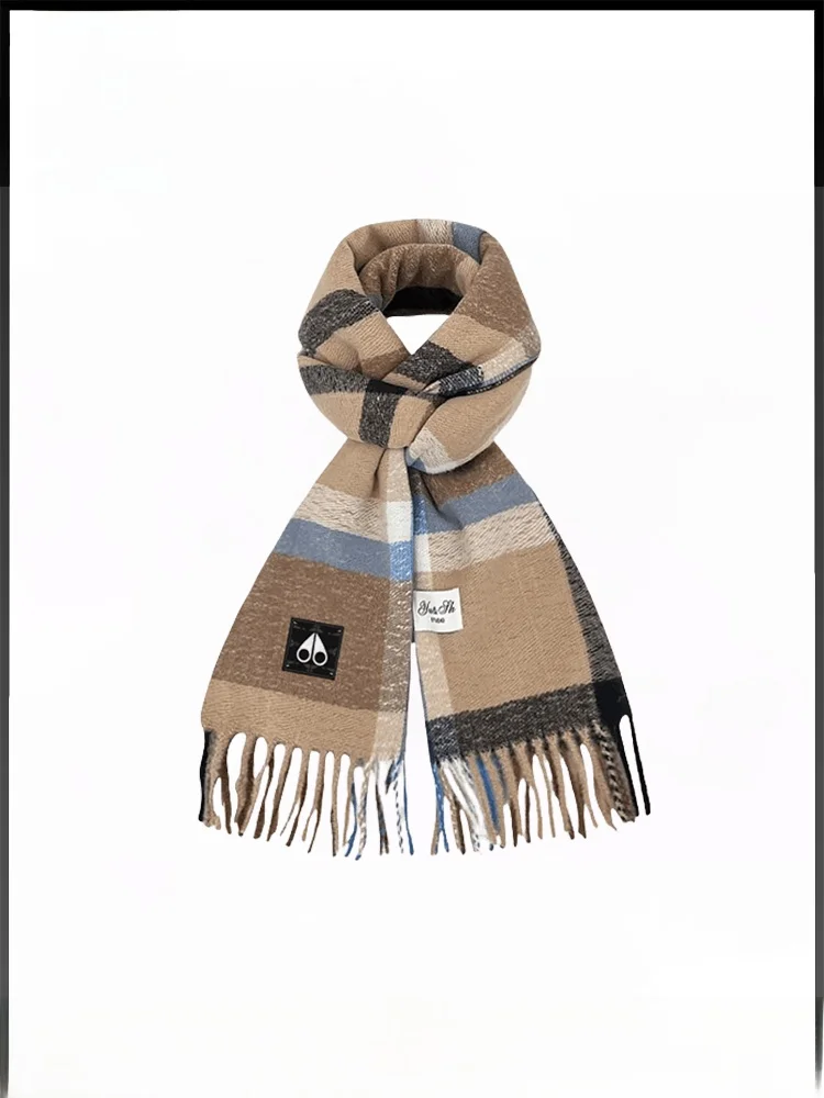 クラシック英国レトロスタイルカーキチェック柄スカーフ女性のためのシンプルな多用途トレンディな冬のアクセサリー MOOSE KINGSHIP
