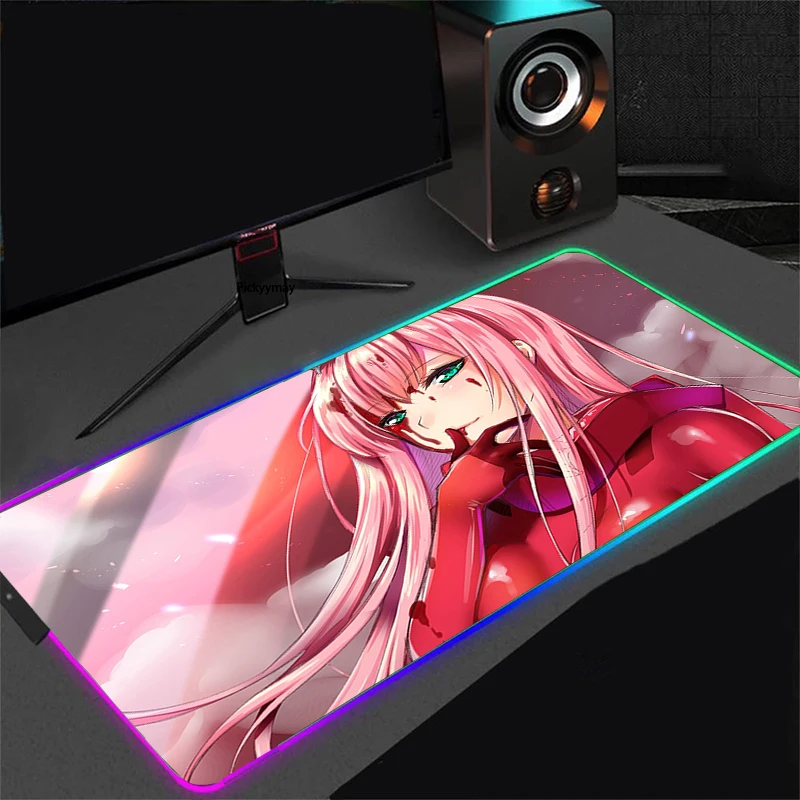 Sexy Girl Anime Game RGB Mouse Pad RGB Mouse PadDesk Mat LED Light  XL Laptop Keyboard Gamer Zero Two Darling In The FranXX