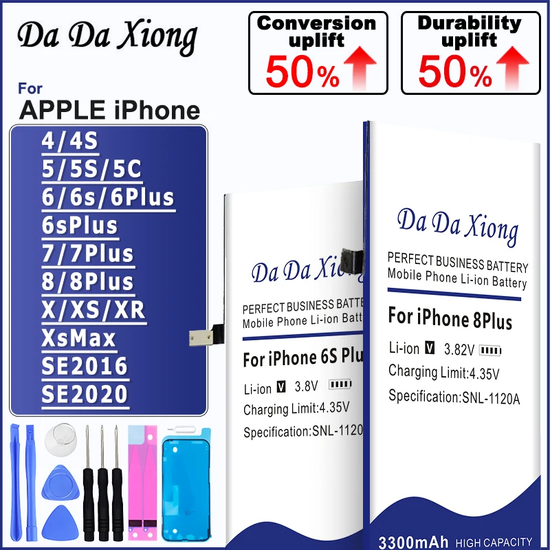 New Real Large Capacity 0 Cycle Battery For iPhone 5S 4 4S 5C 6 6S 5 8 SE Iphone6 7 Plus X XS XR XsMax + Free Tools