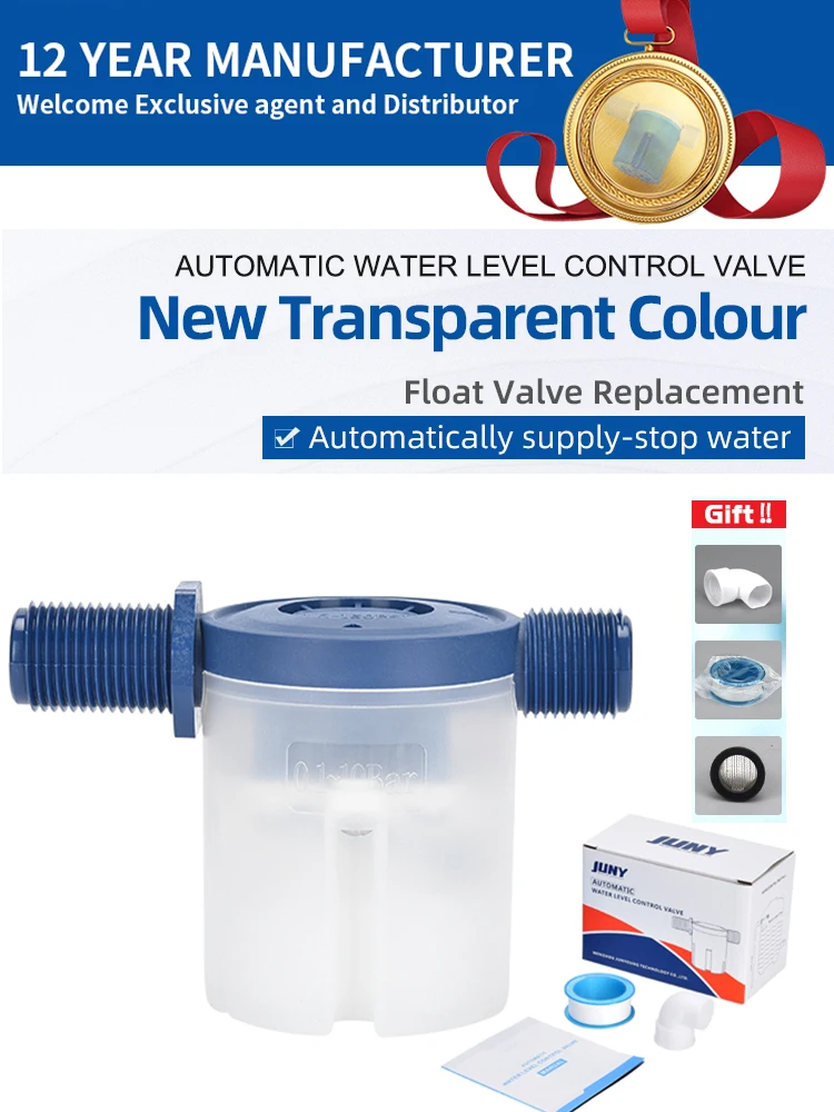 

JYW 1/2'' 3/4'' 1'' New Transparent Horizontal Water Level Control Mini Valve Automatic Overflow Plunger Small Tank Valve