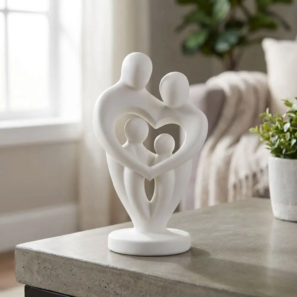 3D Printed Abstract Family Sculpture Unique Plastic Sculpture of A Family of Four Modern Couple Embracing Sculpture