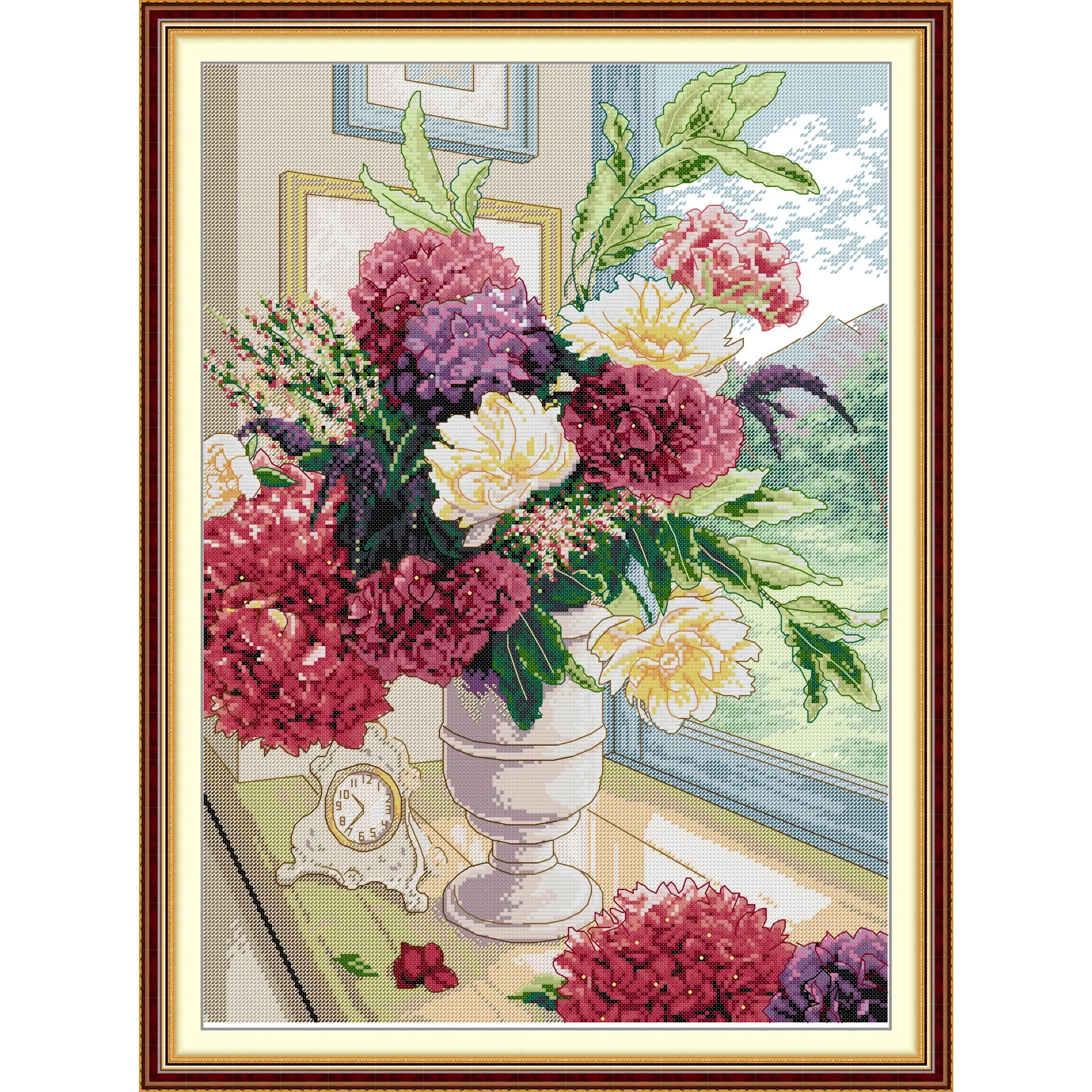 

Soulgift News Pre-Printed Cross Stitch Kit, Stamped Aida Fabric with DMC Threads, Embroidery Kit - A Bouquet of Flowers