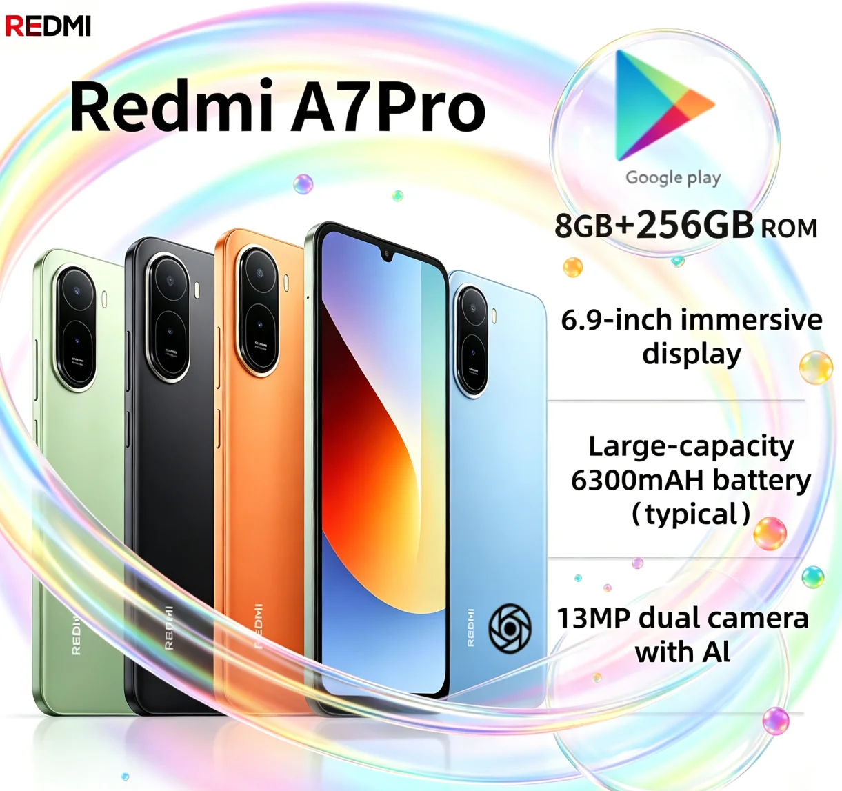 Newest 2026 Redmi A7Pro Global Unlocked Gaming Smartphone 8GB+256GB Large Internal Storage 6.9