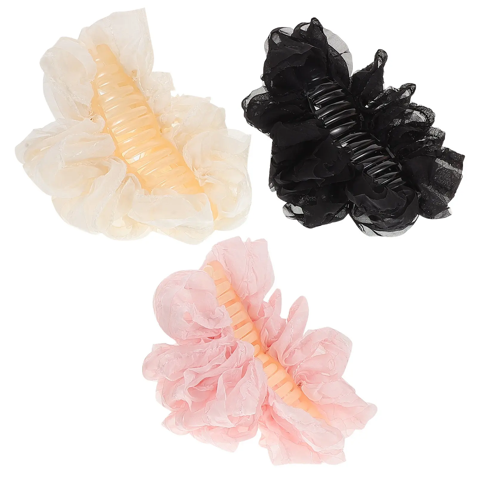 

Набор из 3 заколок-крабов для волос с бантами, большие тканевые заколки-банты белого, розового и черного цветов, надежные зажимы для укладки густых и тонких волос